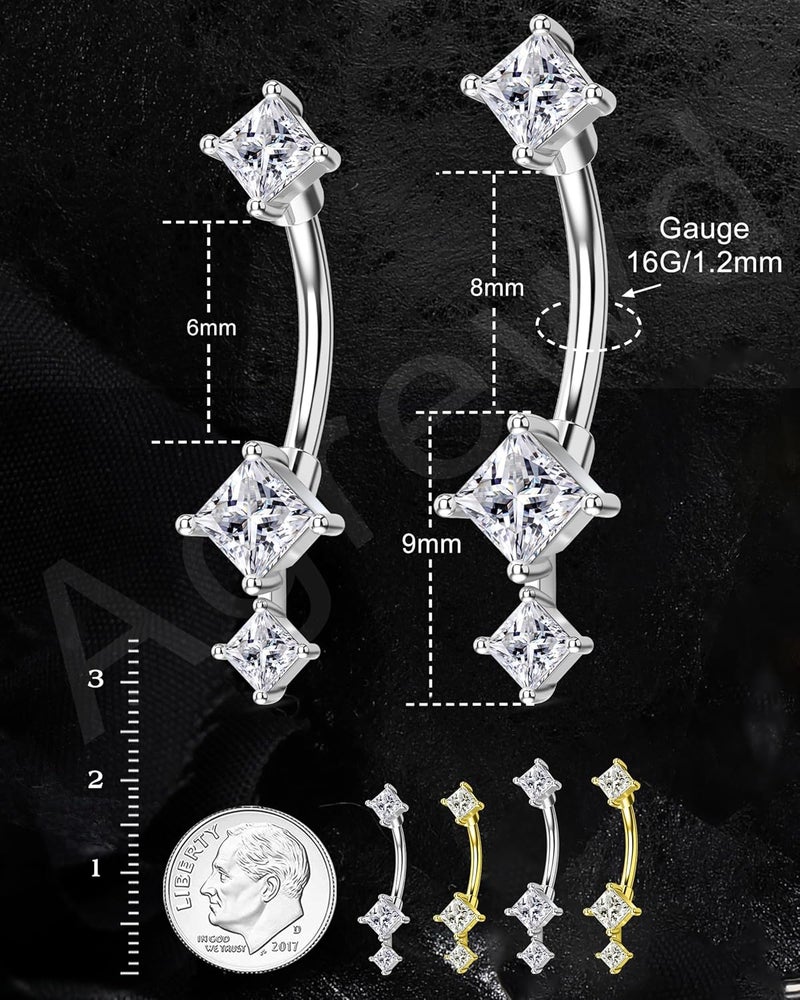 Agrewd Store Minimalist Rook Earrings 8MM Silver Rook Piercing Jewelry Stainless Steel Clear CZ 16G Belly Button Ring Curved Barbell - Image 1